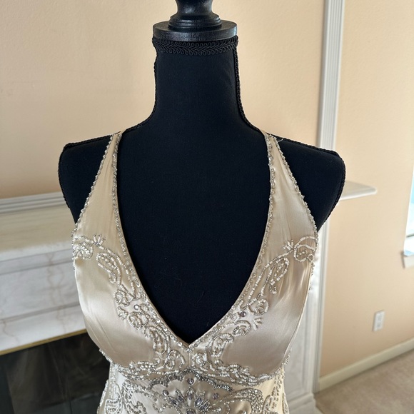 Sue Wong Silk dress, cream / champagne color, beaded & embroidered - Picture 5 of 16